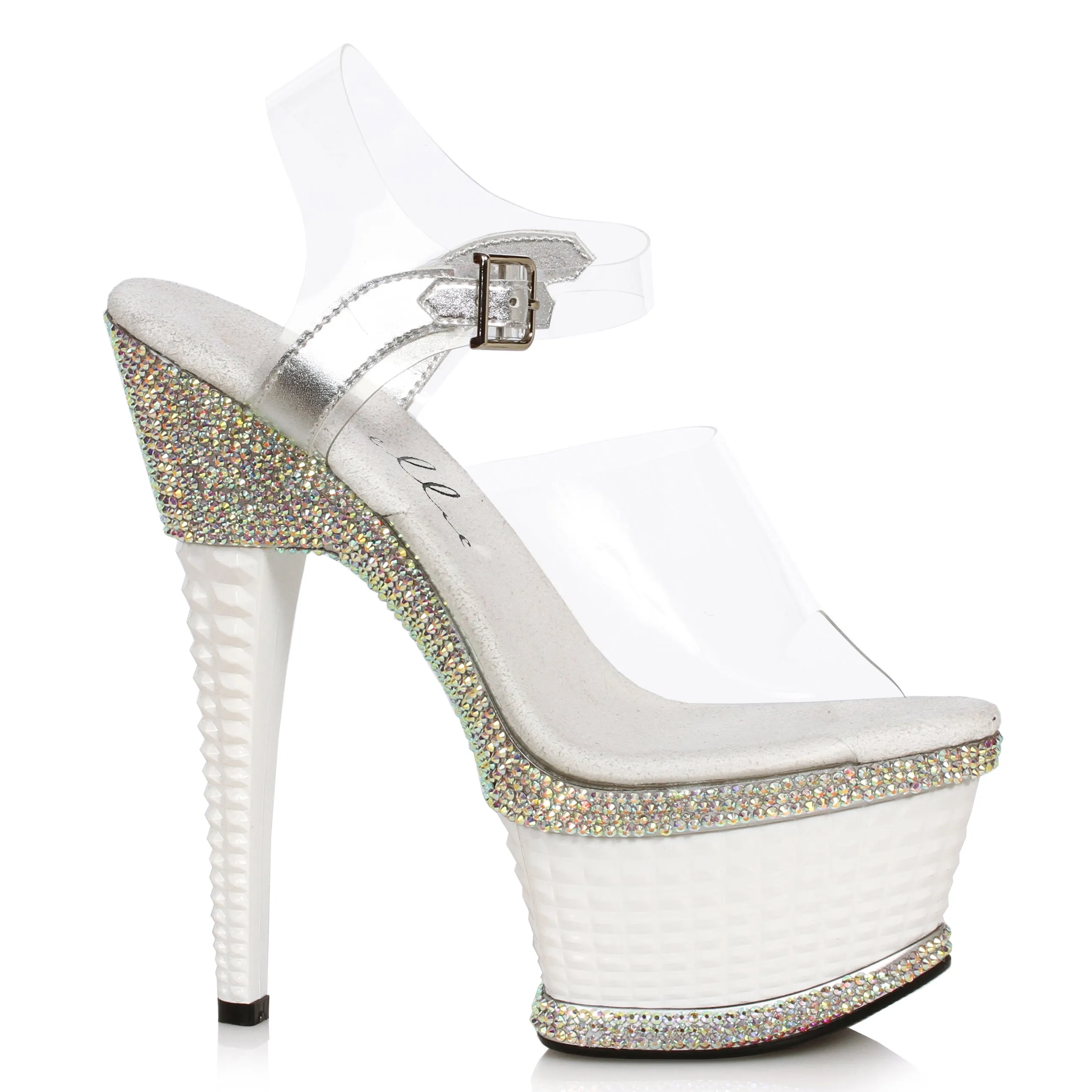 649-ANGEL 6" Heel W/Textured  Platform & Rhinestone Accents