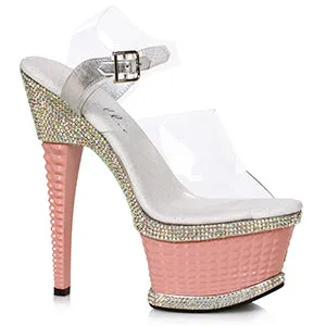 649-ANGEL 6" Heel W/Textured  Platform & Rhinestone Accents
