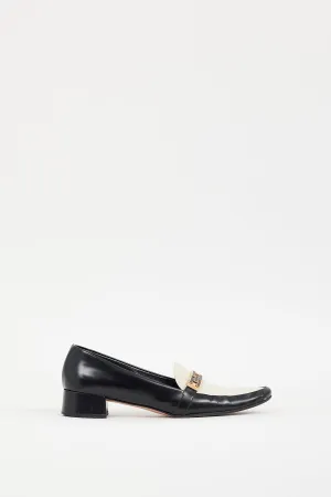 Black & Cream Leather Buckle Heeled Loafer