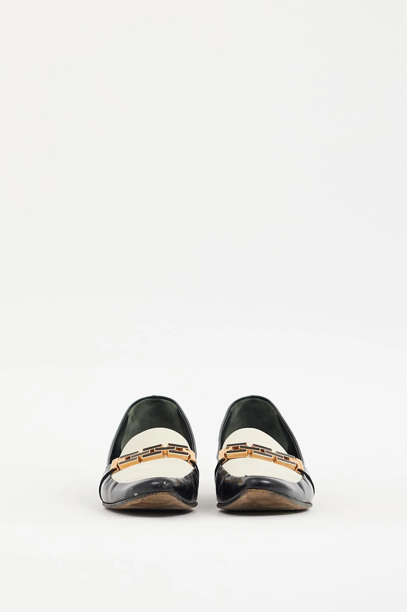 Black & Cream Leather Buckle Heeled Loafer