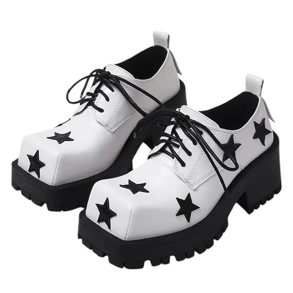 Black & White Star Platform Oxfords