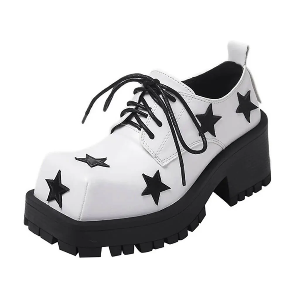 Black & White Star Platform Oxfords