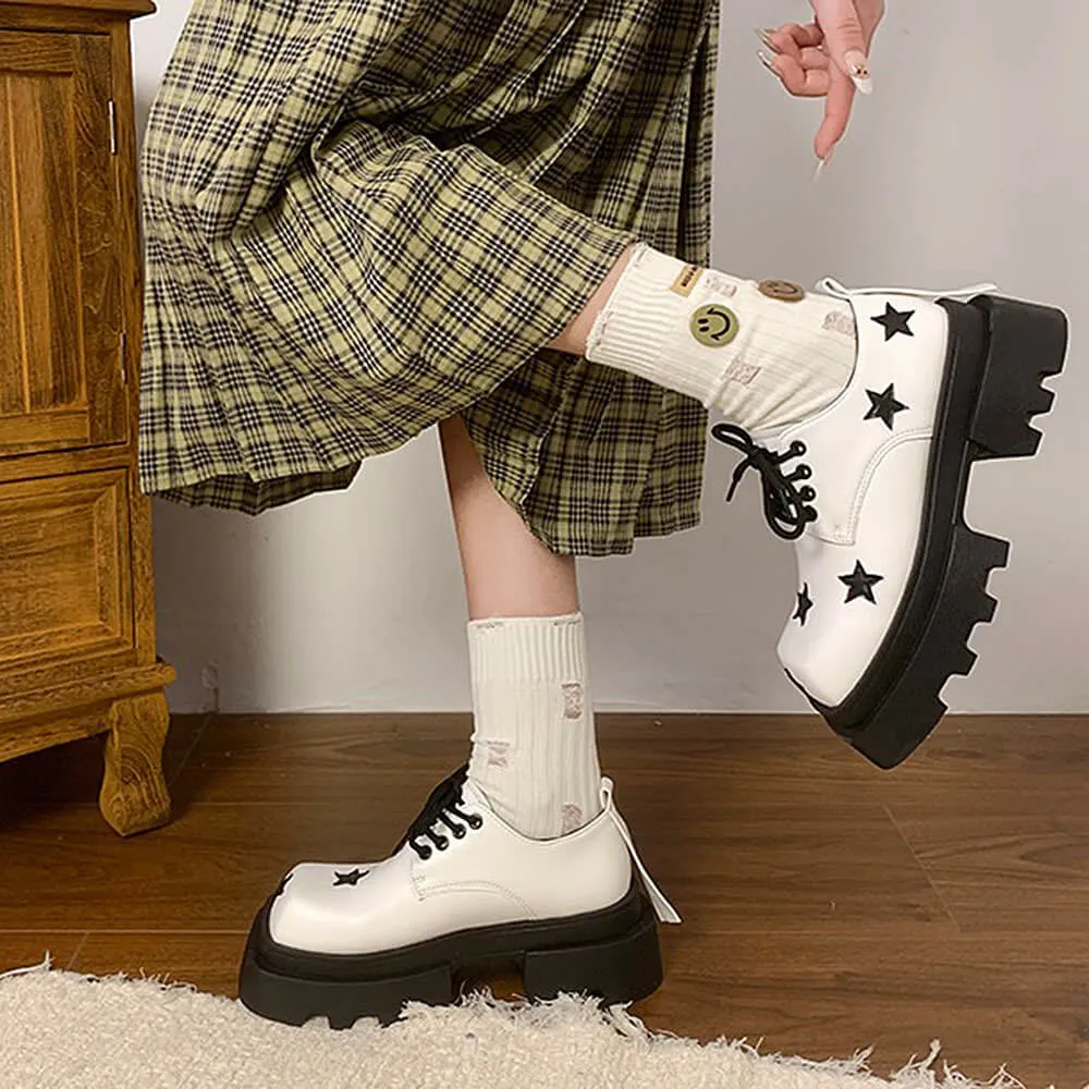 Black & White Star Platform Oxfords