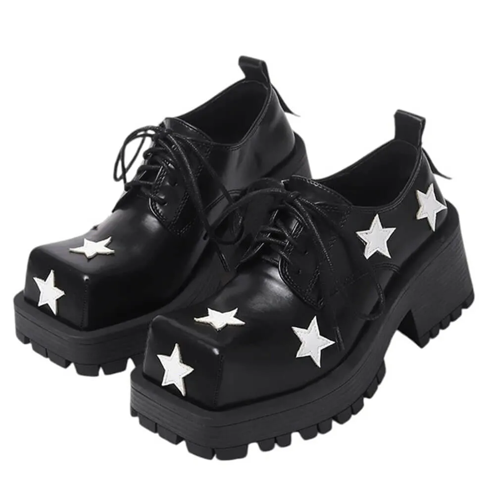 Black & White Star Platform Oxfords