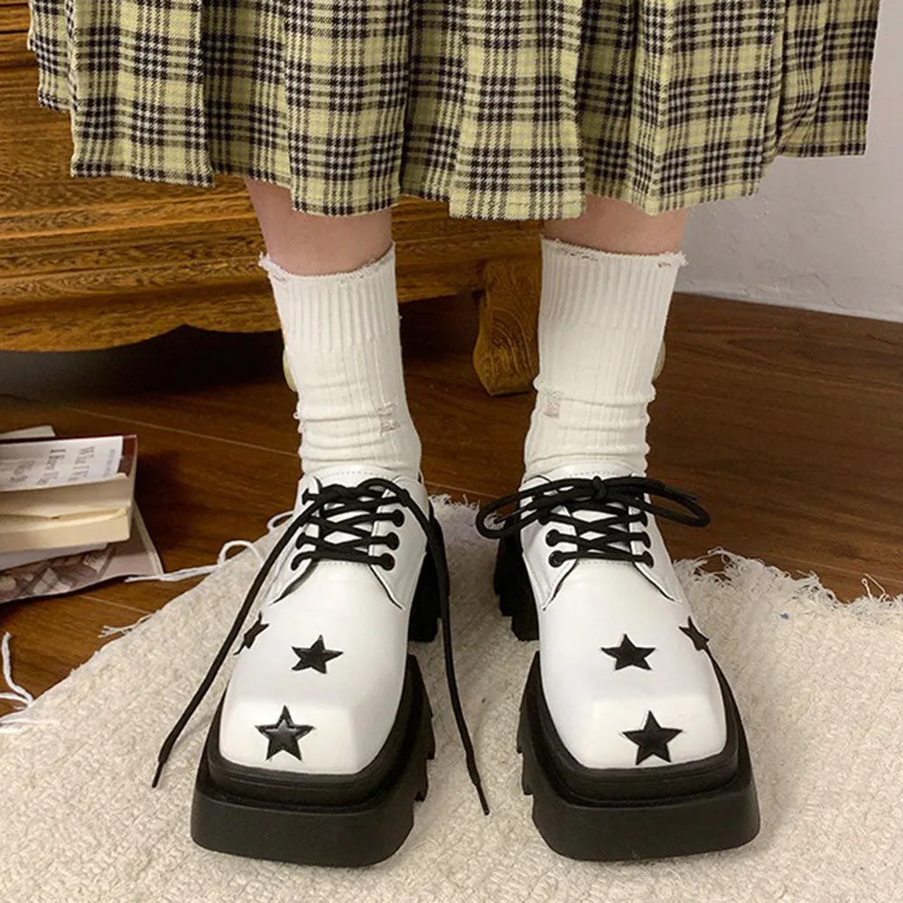 Black & White Star Platform Oxfords