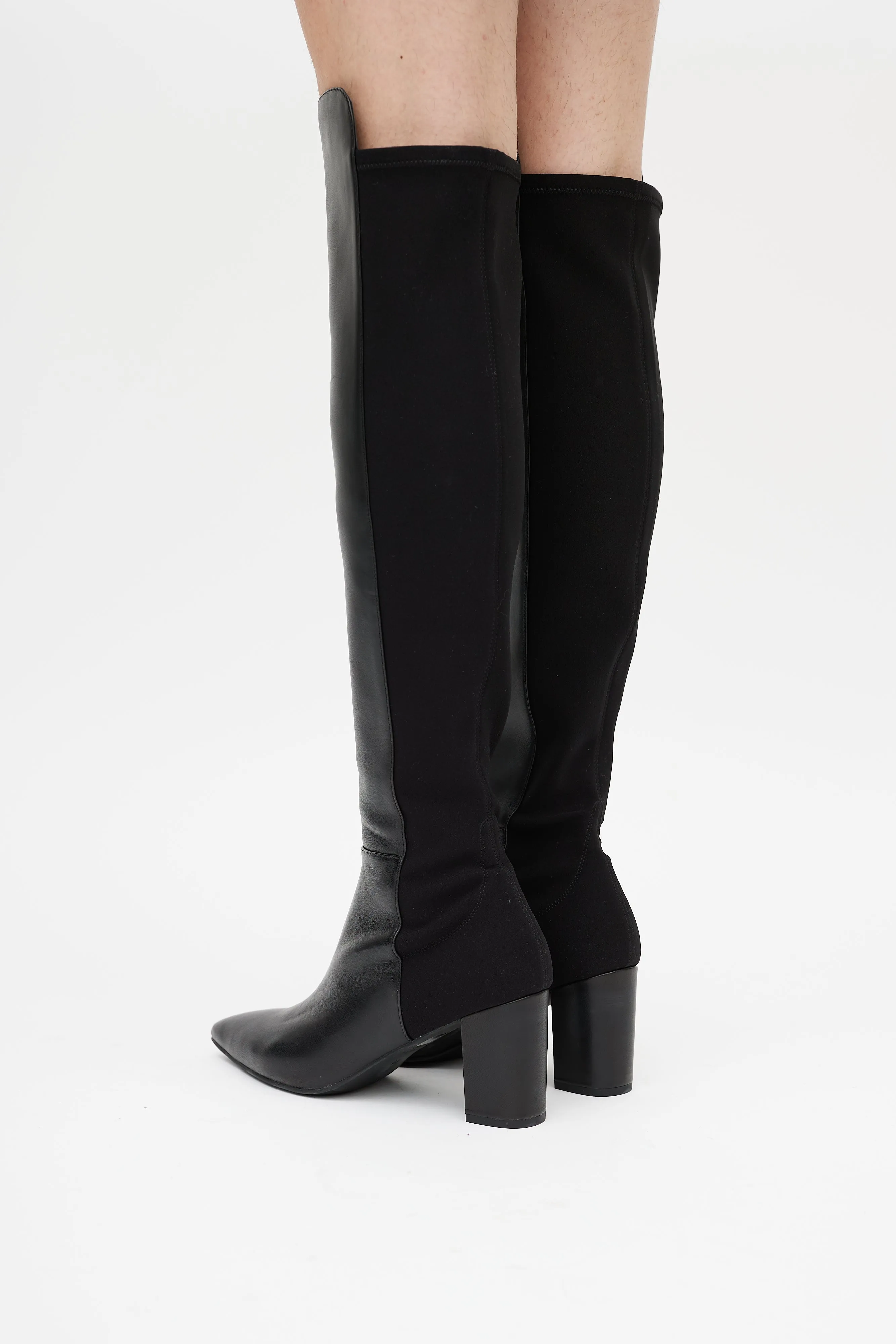 Black Leather Pointed Toe Heeled Boot