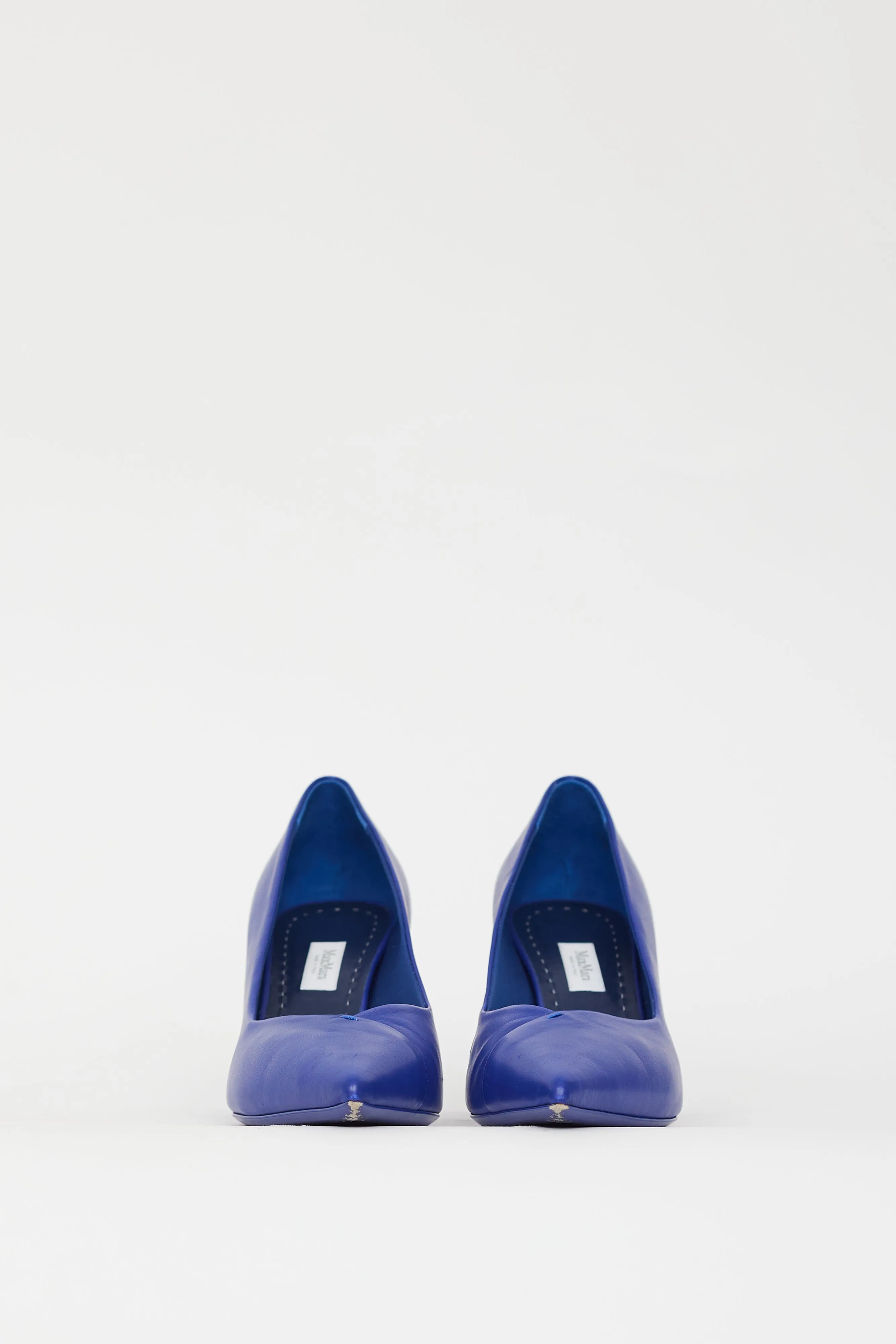 Blue Leather Pointed Toe Pump