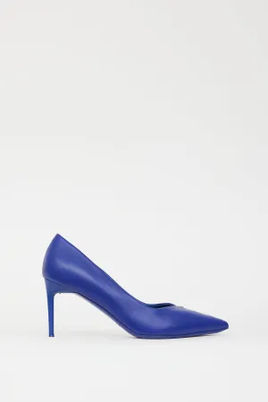 Blue Leather Pointed Toe Pump