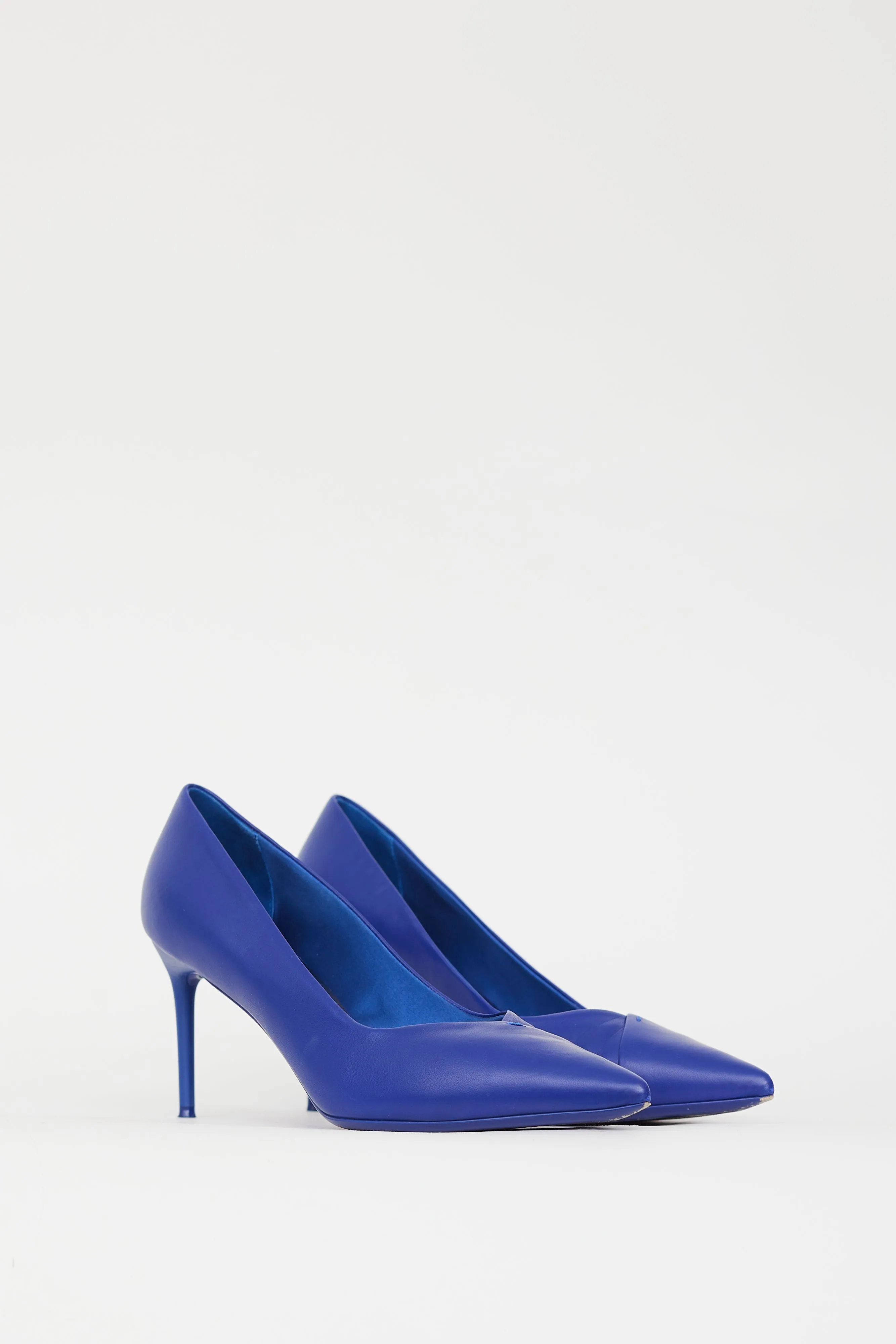 Blue Leather Pointed Toe Pump
