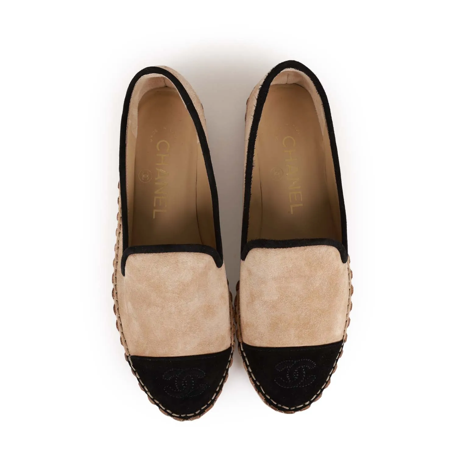 Chanel CC Espadrilles Beige and Black Suede 35