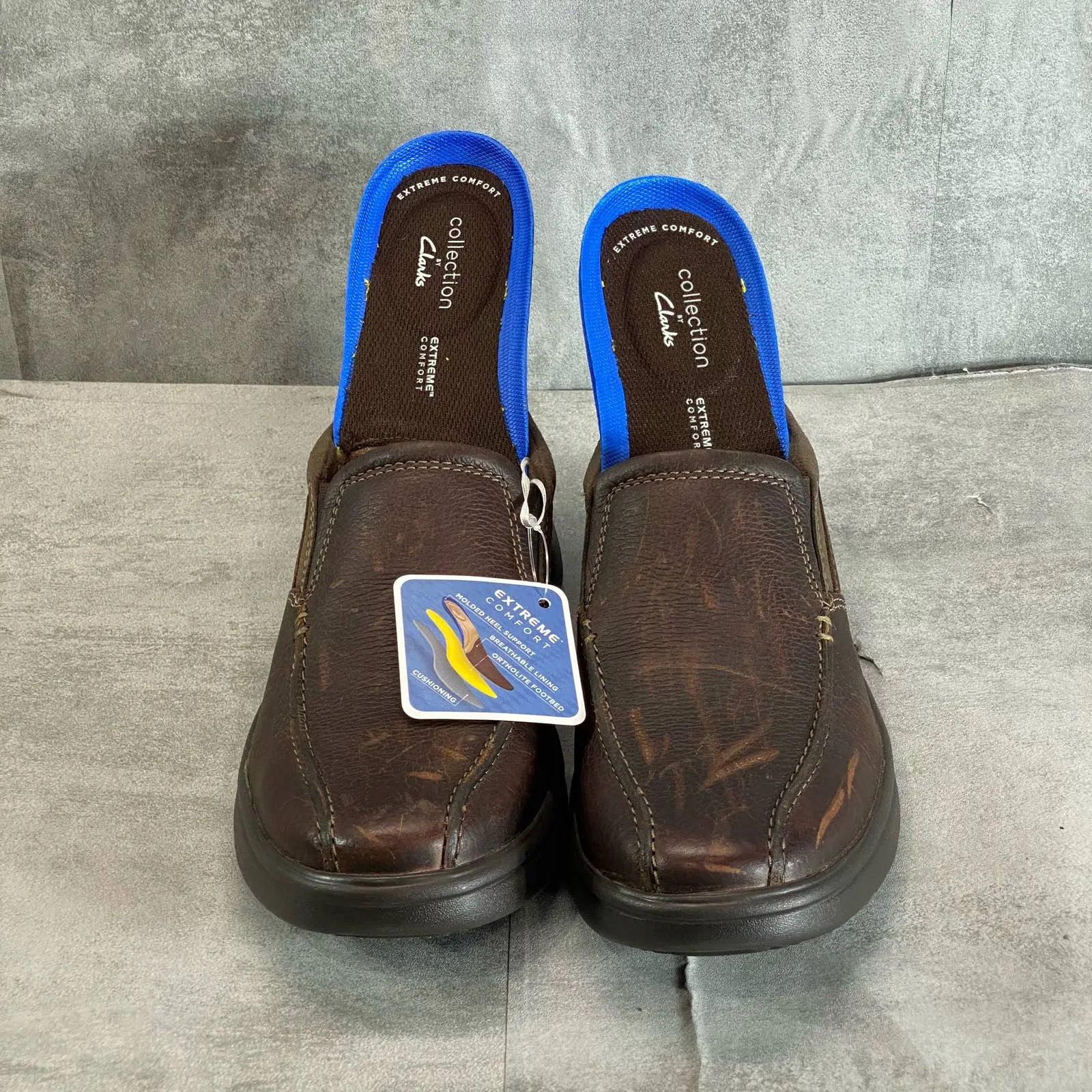 CLARKS Men's Brown Tumbled Extra Comfort Bradley Step Round-Toe Slip-On Loafers SZ 8.5