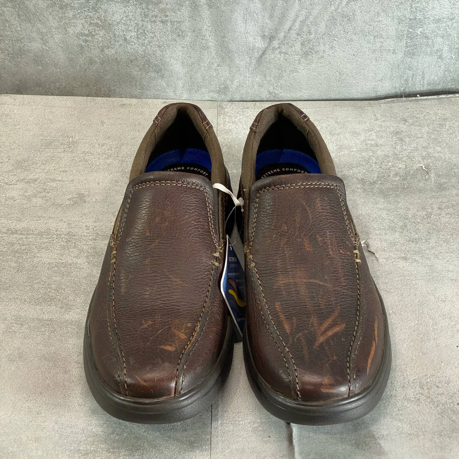 CLARKS Men's Brown Tumbled Extra Comfort Bradley Step Round-Toe Slip-On Loafers SZ 8.5
