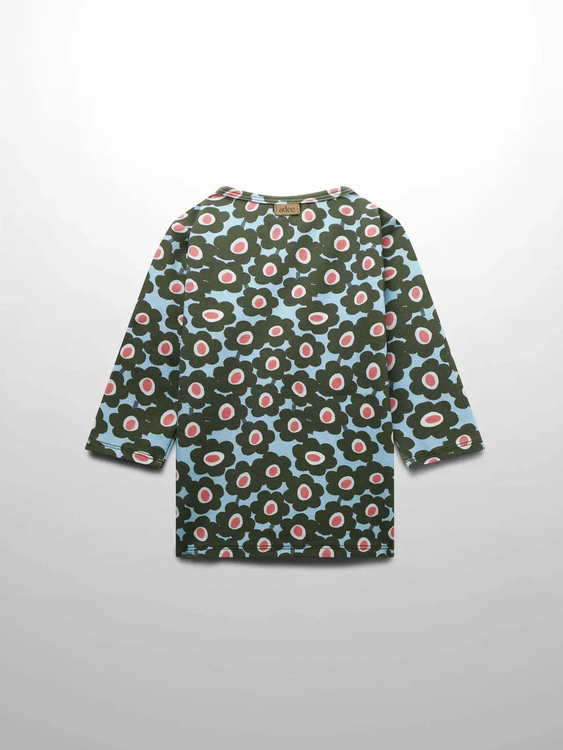Green Flower Print Fitted 3/4 Sleeve Shirt