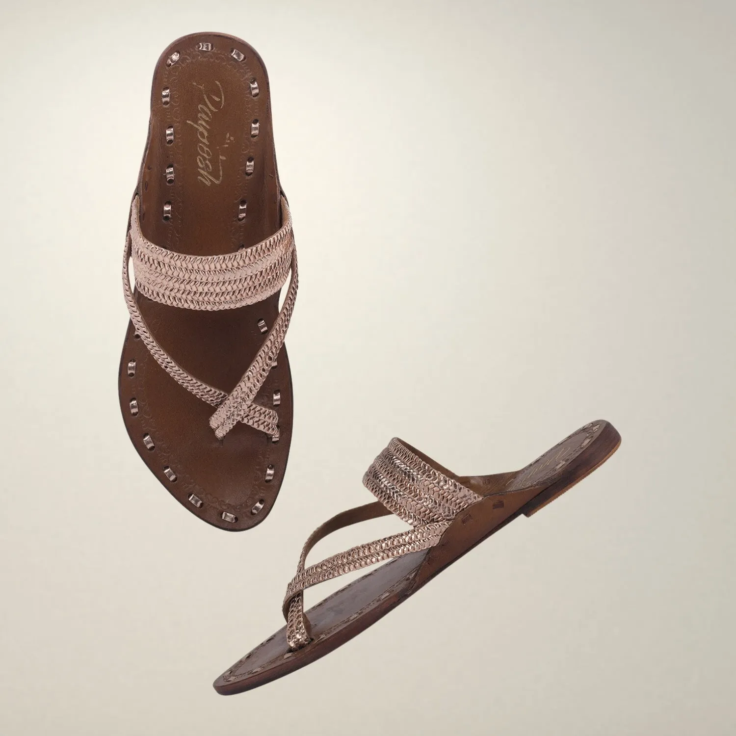 Rose Gold Gandhi Kolhapuri Flats for Women | Hand Crafted | Everyday Wear | Comfortable