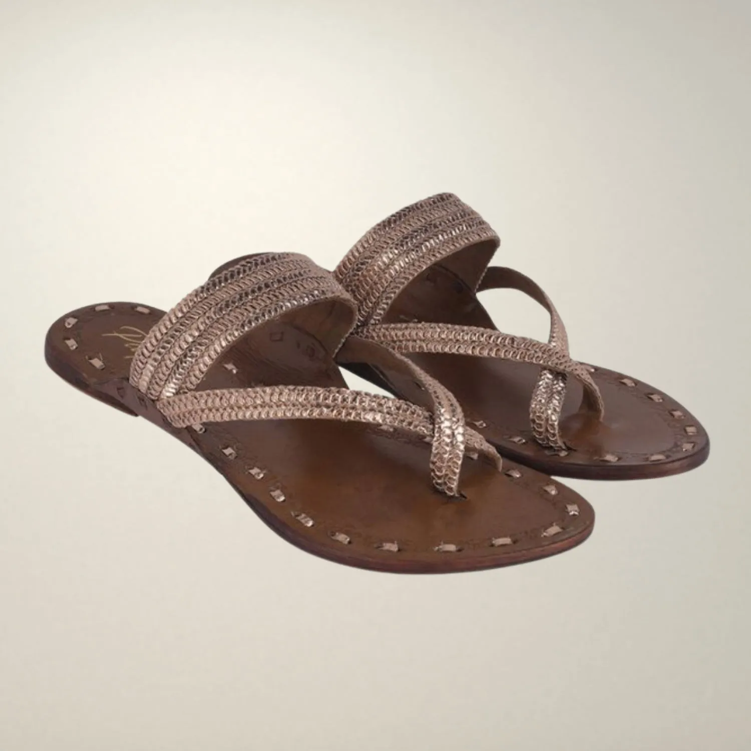 Rose Gold Gandhi Kolhapuri Flats for Women | Hand Crafted | Everyday Wear | Comfortable