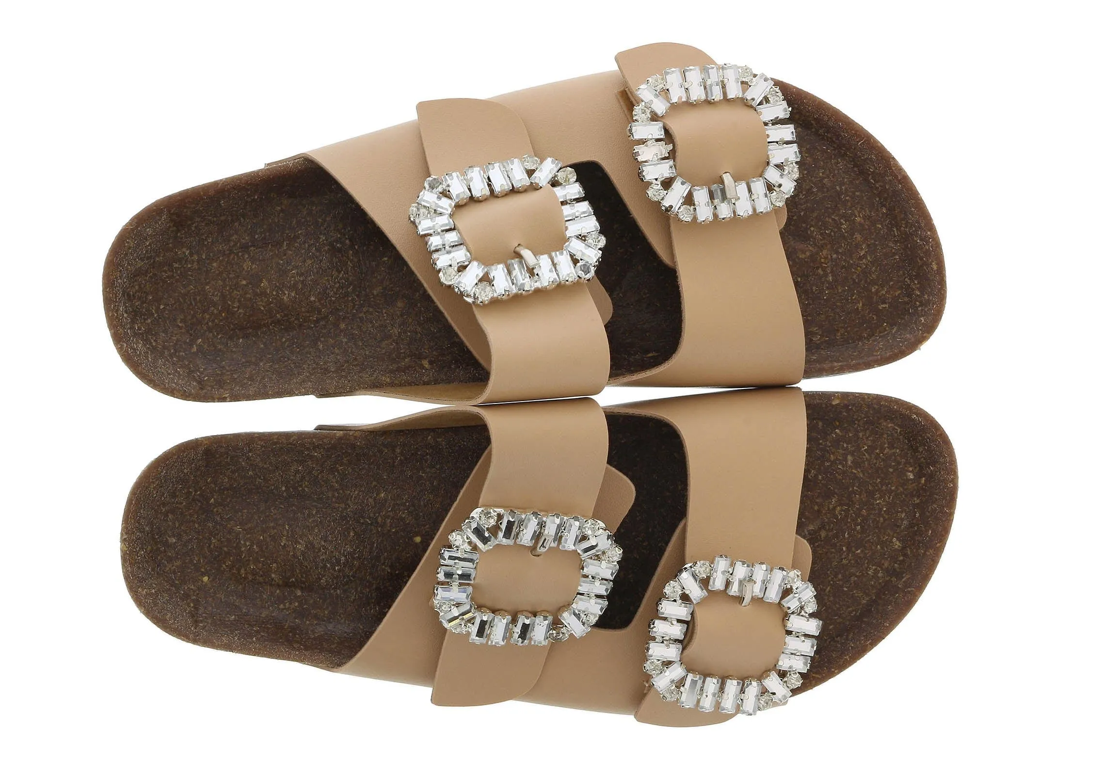 Ventutto Beige Crystal Embellished Comfort Sandals-