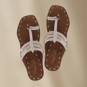 White Kolhapuri Flats For Women | Hand Crafted | Comfortable Day Wear | Casual