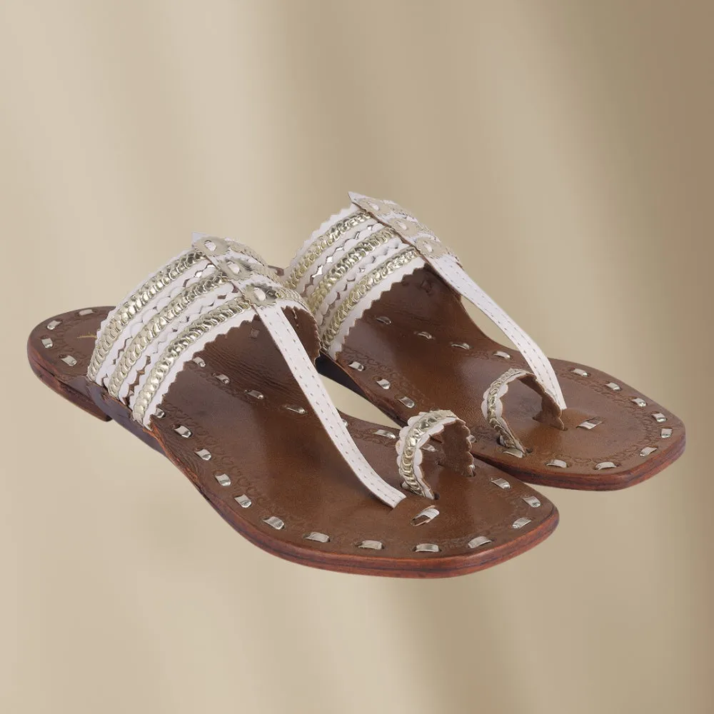 White Kolhapuri Flats For Women | Hand Crafted | Comfortable Day Wear | Casual