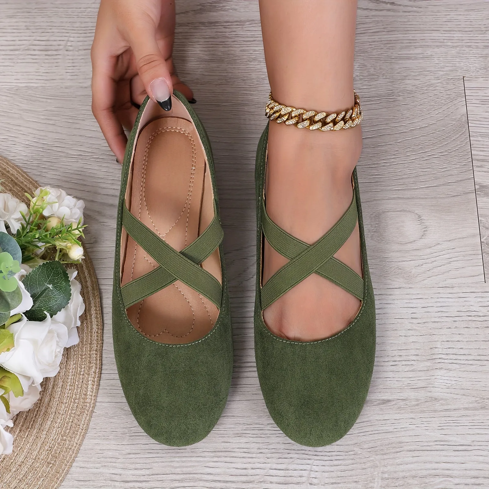 Womens Ultra-Comfortable Crisscross Ballet Flats - Rich Solid Colors, Soft Cushioned Sole, Effortless Slip-On - Fashion-Forward, Versatile & Perfectly Comfy Everyday Shoes